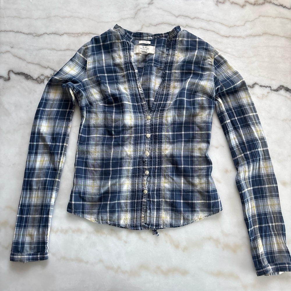 Vintage Abercrombie & Fitch Flannel Blue Yellow Plaid Y2K Boho Size Medium